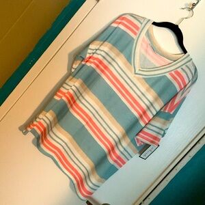 NWT BomBom teal/peach/cream top